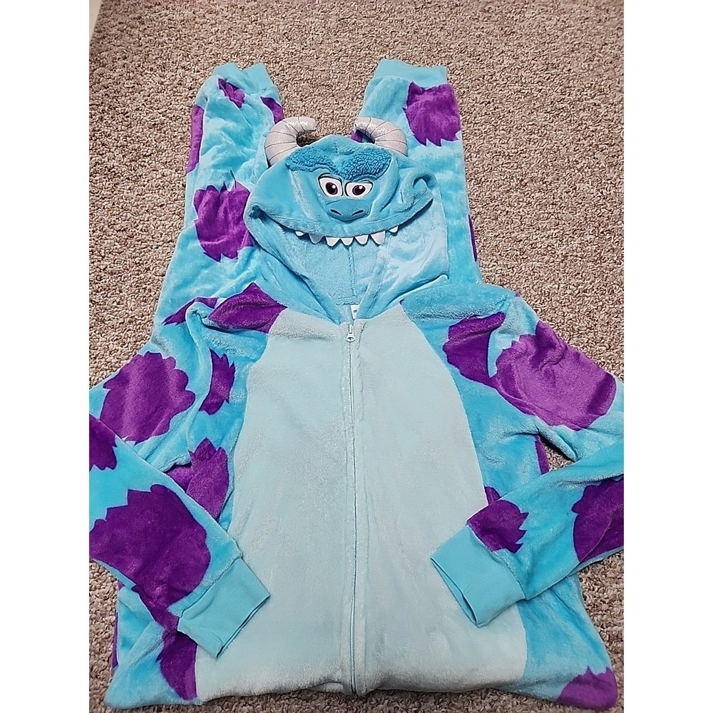 Disney Pixar Monsters Inc Sulley Plush Hooded One Piece Pajamas XL 16-18 Blue